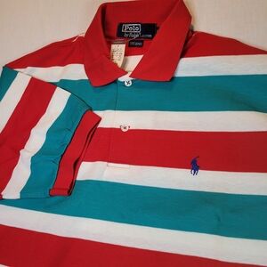 Vintage Ralph Lauren Polo Shirt Large Red White Stripes